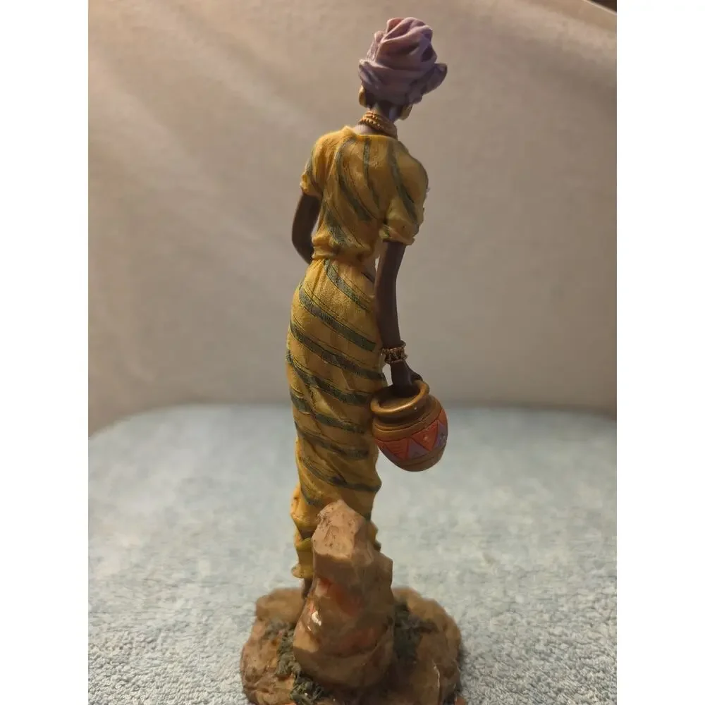 Vintage Ebony Treasures African American Woman Figurine Yellow Dress Water Pot